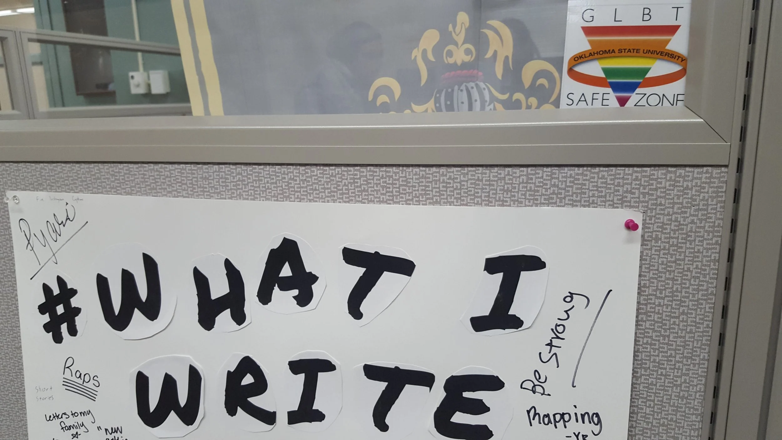 a poster that reads, “what I write”.