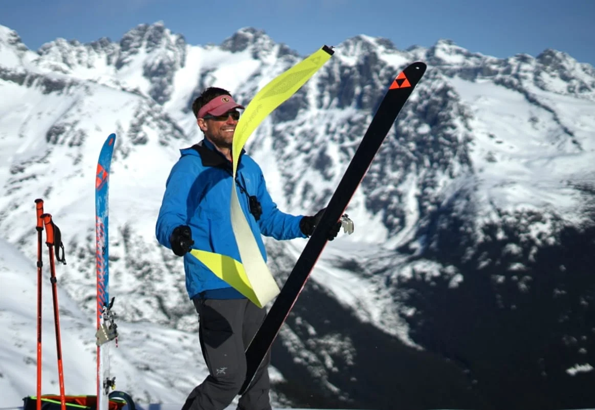 Tom ripping skins at the Burnie Glacier Chalet, 2019