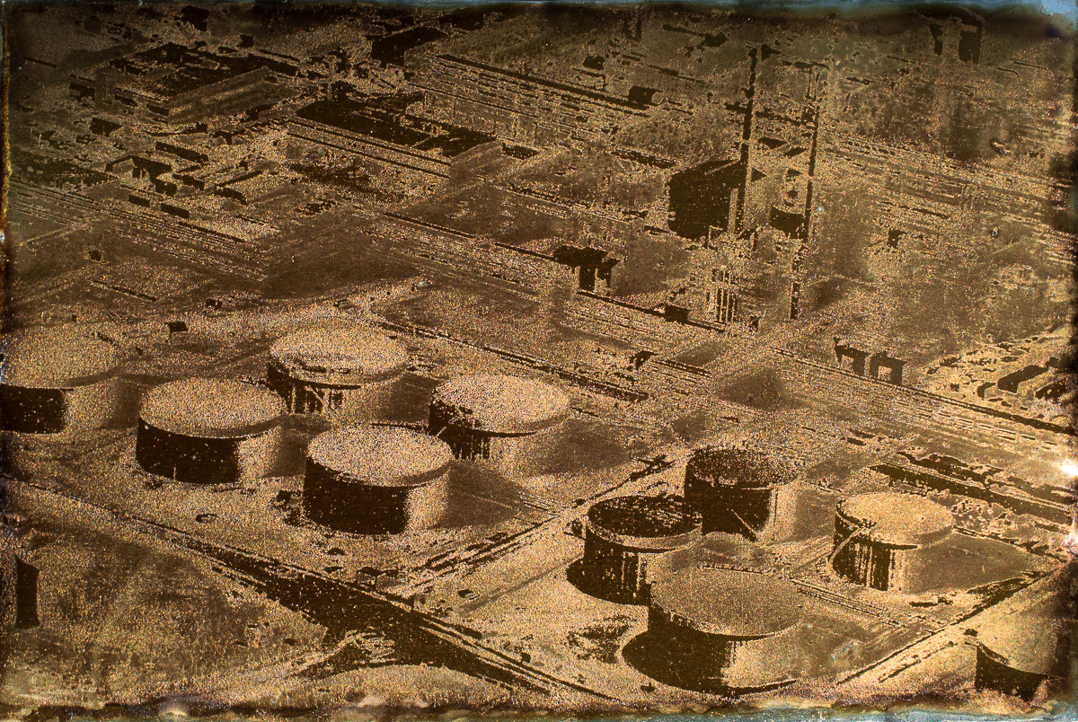 Syncrude Storage Tanks and Infrastructure. 4"x6" Petrograph on Aluminum. V.1, 2014.