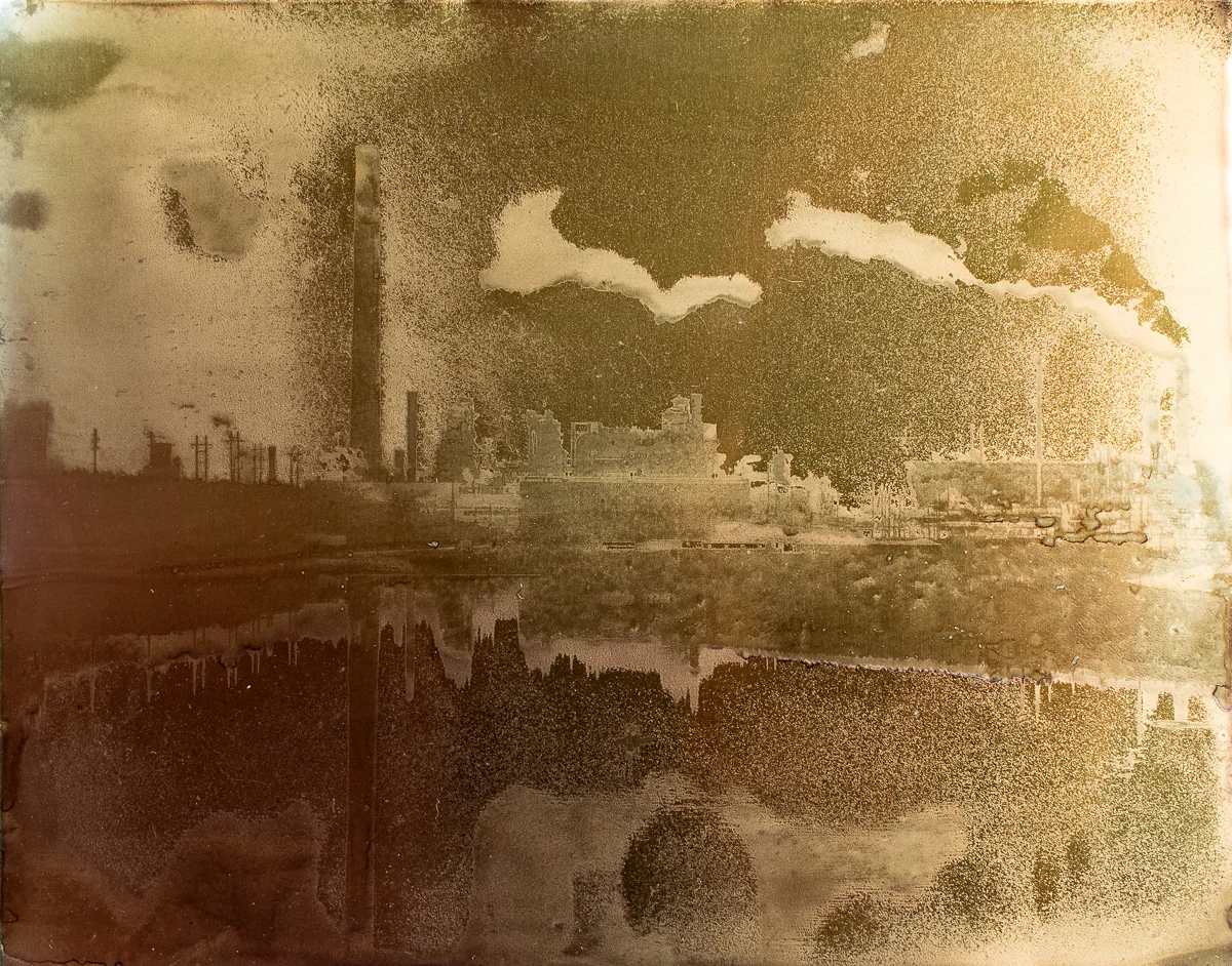 Syncrude Plant and Tailings Pond Reflection. 8"x10" petrograph on aluminum. V. 1, 2014.