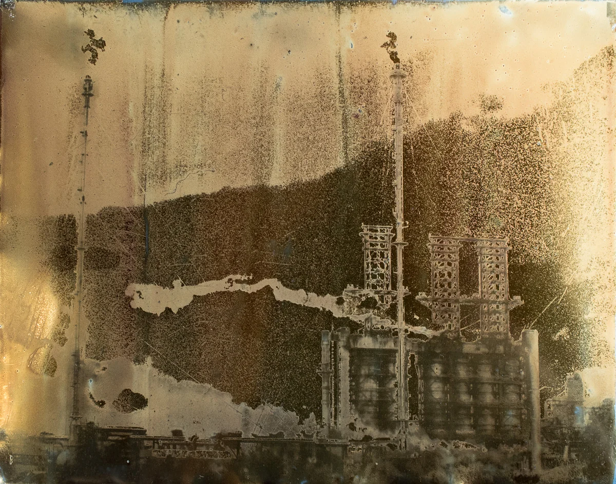 Suncor Stacks, Flares and Smoke. 8"x10" Petrograph on Aluminum. V.1, 2014.