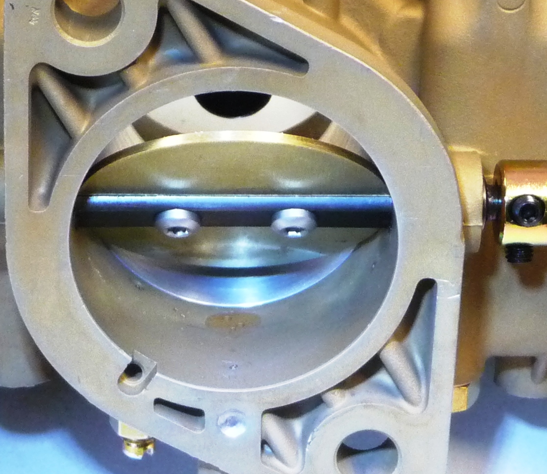 Performance-Profile (thinned cross-section) throttle shaft, button-head screws, 44mm throttle bore and bottom of main venturi taper-bored to match 44mm throttle plate diameter