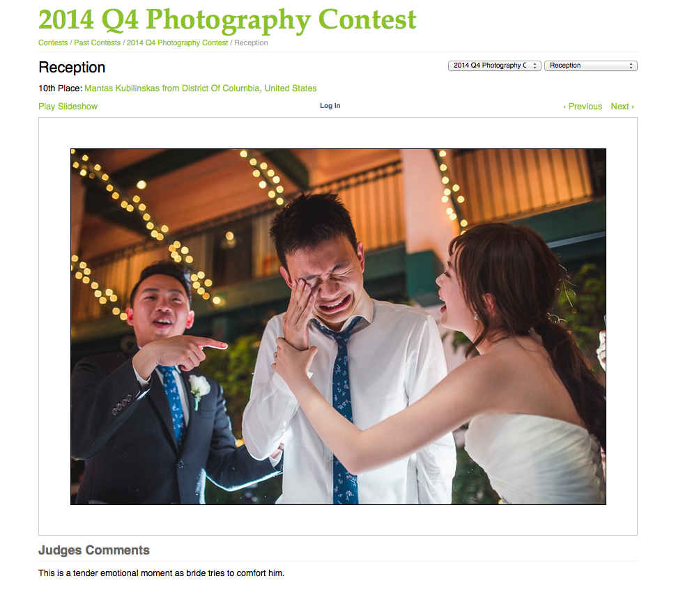 WPJA reception award page featuring an emotional wedding reception moment