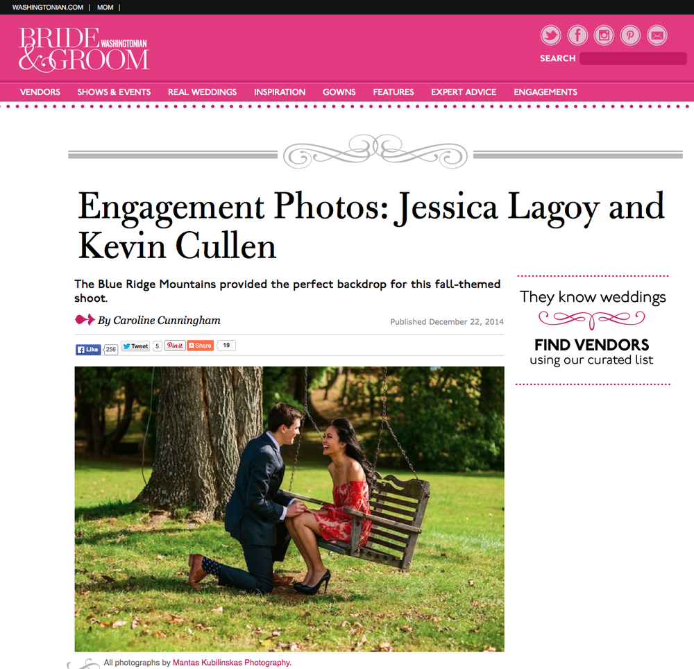 Washingtonian Bride and Groom engagement feature