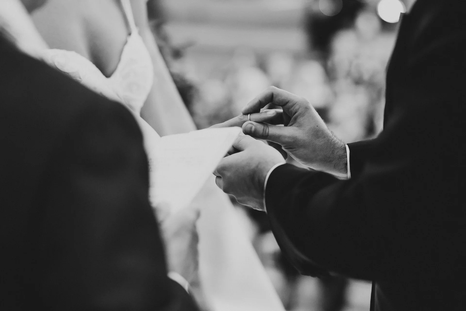 Black and white wedding bouquet photograph