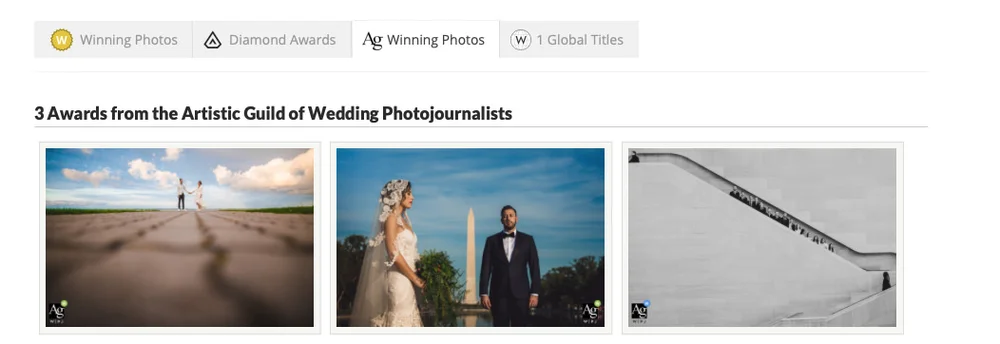 Artistic Guild of Wedding Photojournalists awards page