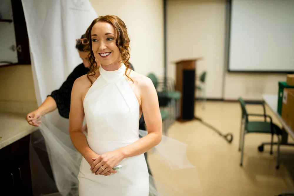 Bride getting ready before her National Arboretum wedding in Washington DC