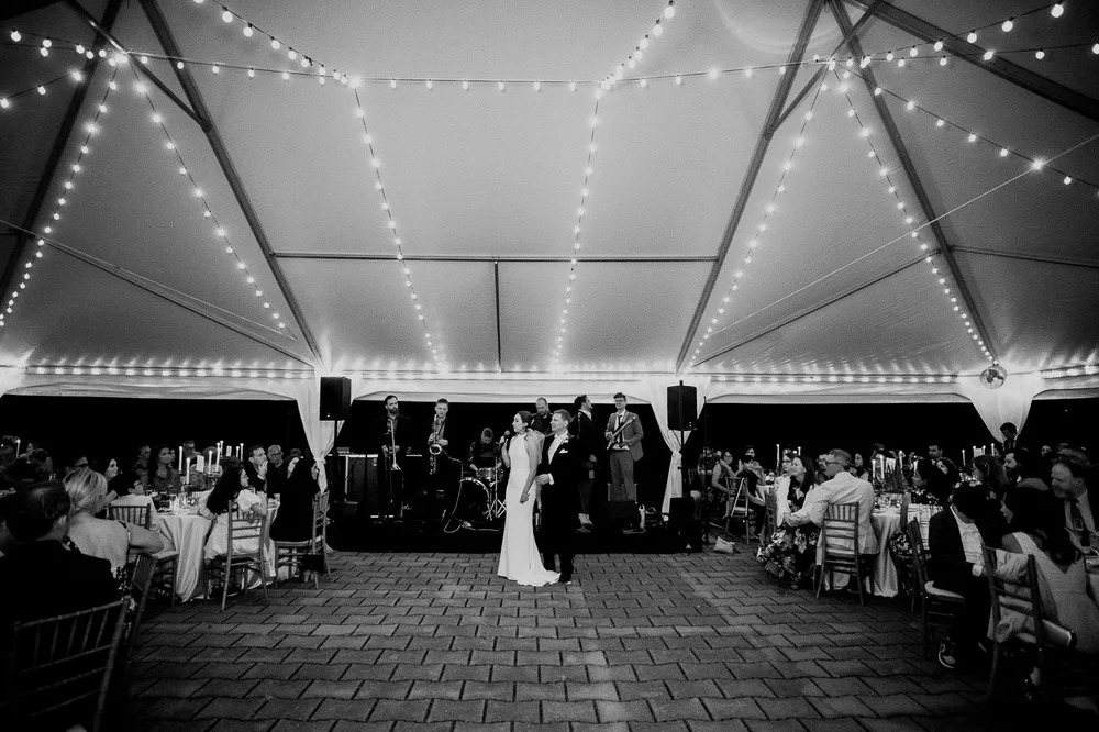 First dance inside a tented wedding reception at the US National Arboretum in Washington DC