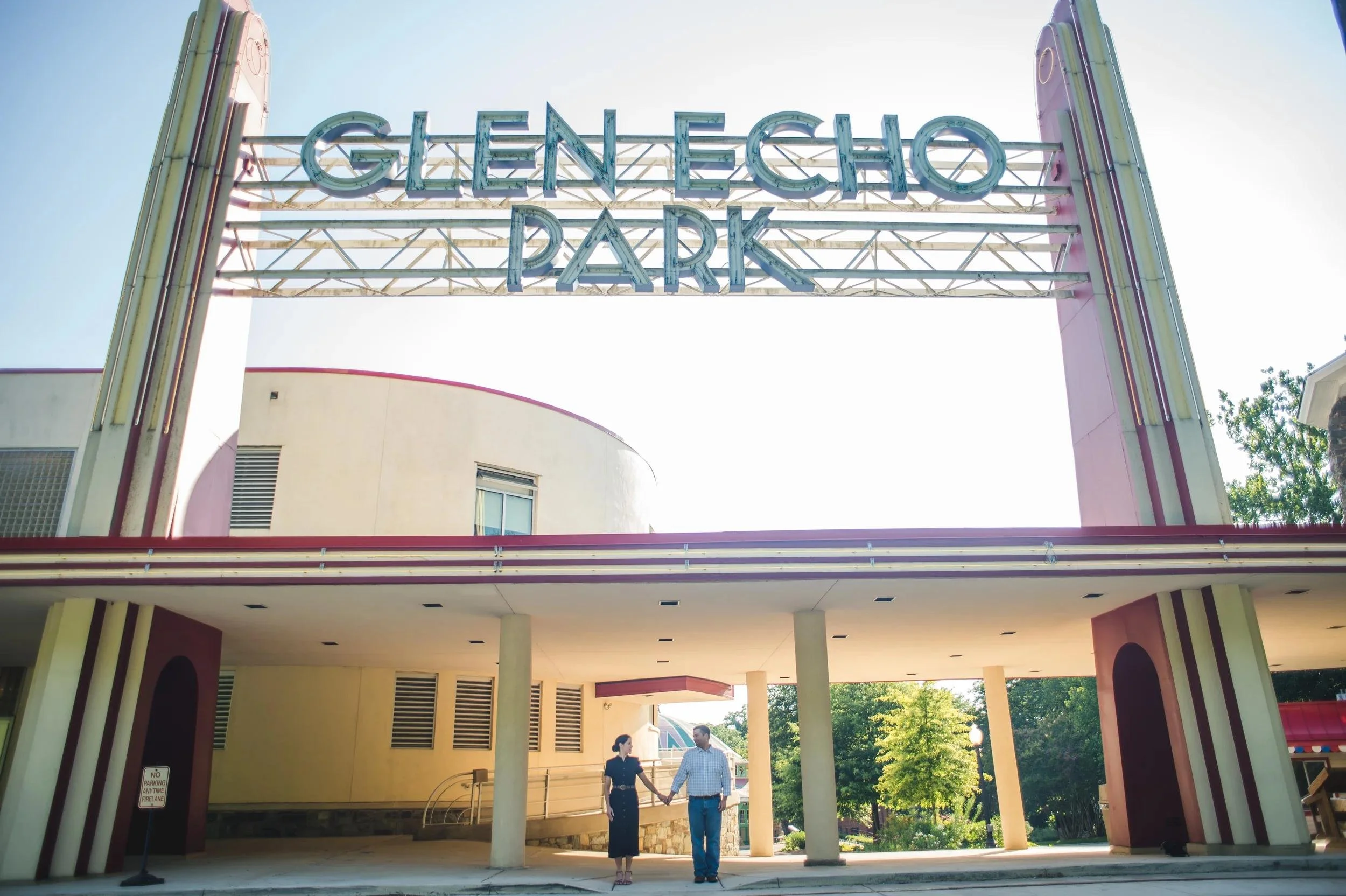 Glen Echo Park Engagement Under Historic Entrance