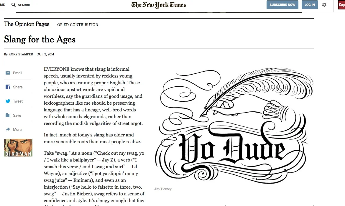 "SLANG FOR THE AGES" - NYTIMES