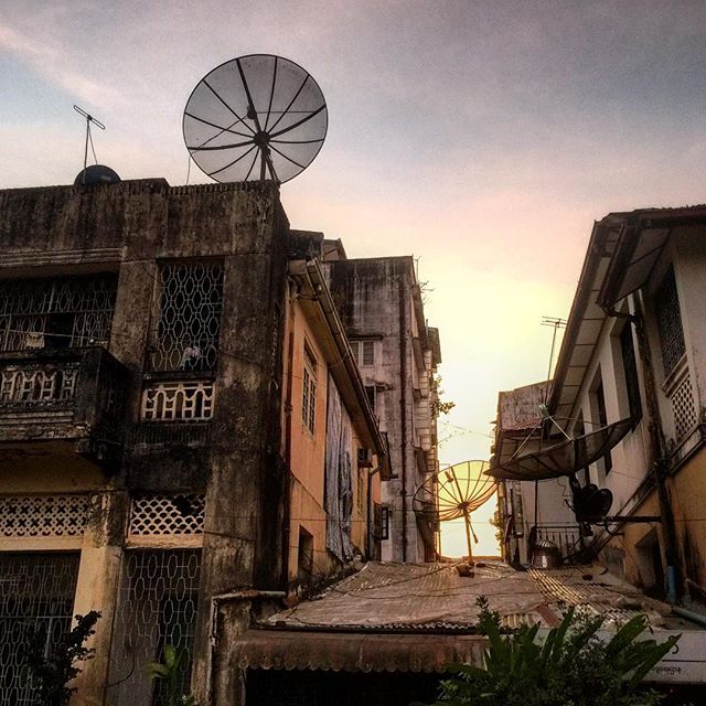 The sun setting on the beautiful buildings during my last night. 