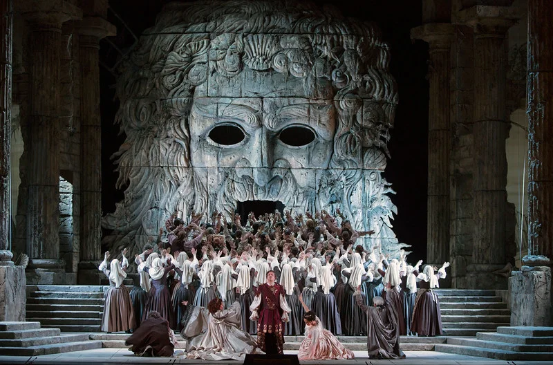 The presence of the sea god Neptune dominates Idomeneo