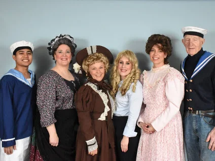 Cast of H.M.S. PInafore : Neil Flores, Wendy Falconer, Suzanne Rossini, Melissa Anderson, Brett Kroeger, and Guy Stretton