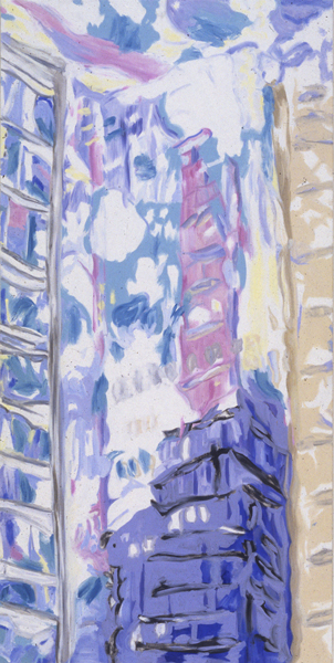   New York with Purple No. 1 , 2000. Oil on linen. 96 x 48 in. Collection  Bowdoin College Museum of Art , Brunswick, Maine 