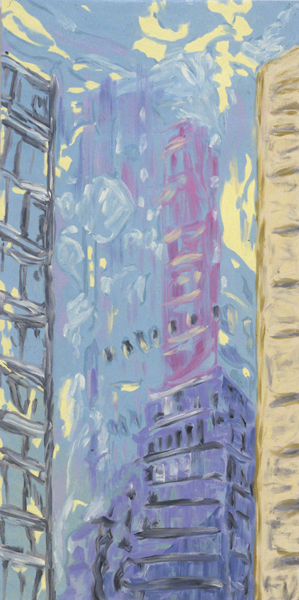   New York With Purple No. 4 , 2000. Oil on linen. 96 x 48 in. Collection Portland Museum of Art, Portland, Maine 