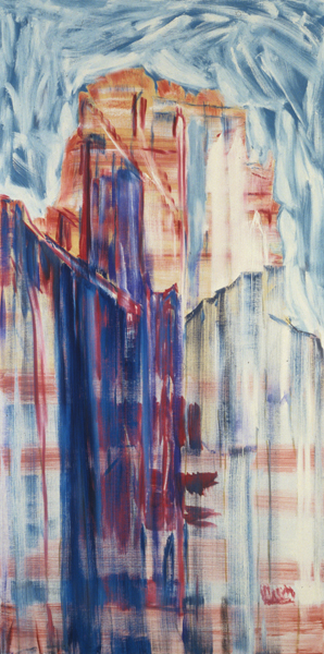   Cityscape: Blue Shadow No. 3 , 1994. Oil on linen. 96 x 48 in. Collection  Brooklyn Museum  