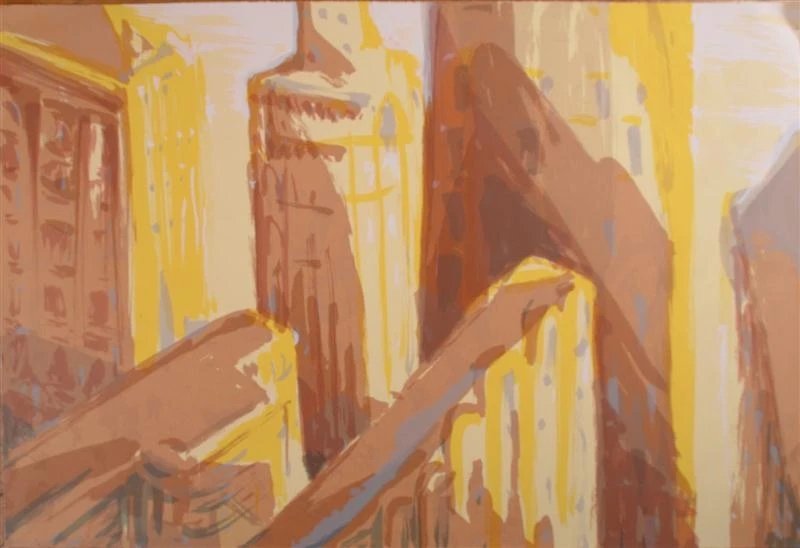   Cityscape , 1986. Serigraph, edition of 50. Simca Print Artists, New York. 30.75 x 46.5 in. Collection Portland Museum of Art, Portland, Maine; Museum of Fine Arts, Houston 
