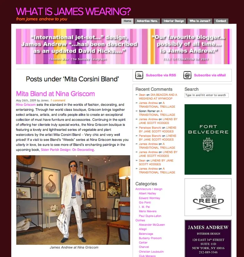 What is James Wearing: Mita Bland at Nina Griscom