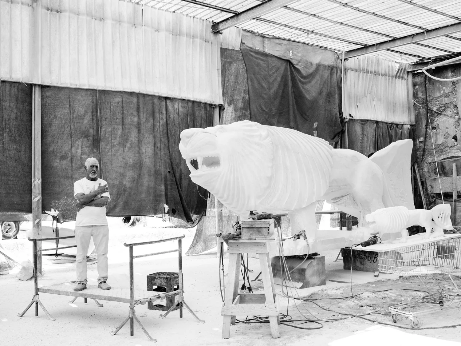 Romhein Boutros is a sculptor of syrian origin living in Carrara since 1982. He teaches how to work the marble in international programs (especially with German speaking countries and the East). He's currently working on a single piece of marble weighting 60 tons that will become the sculpture of a lion for a private park in New York City.
Photo by Giulia Bianchi