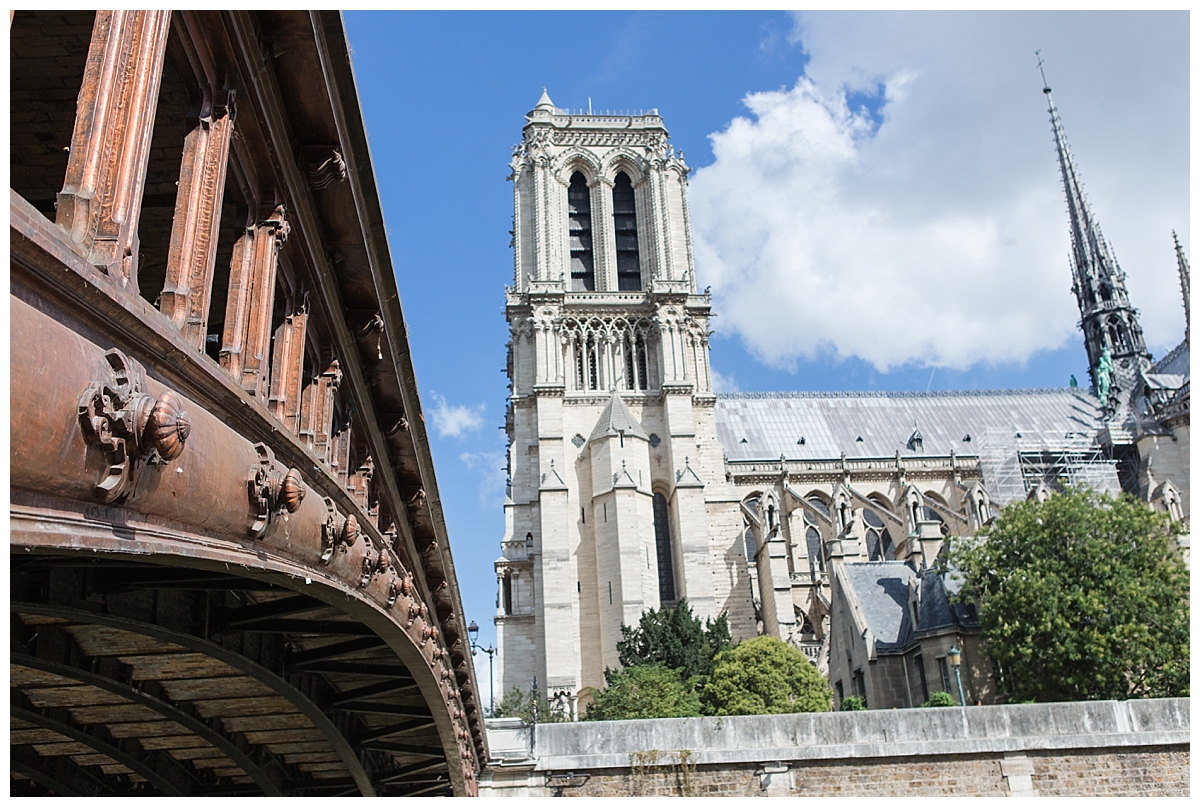 Notre Dame Cathedral exterior, from down on the Siene river
