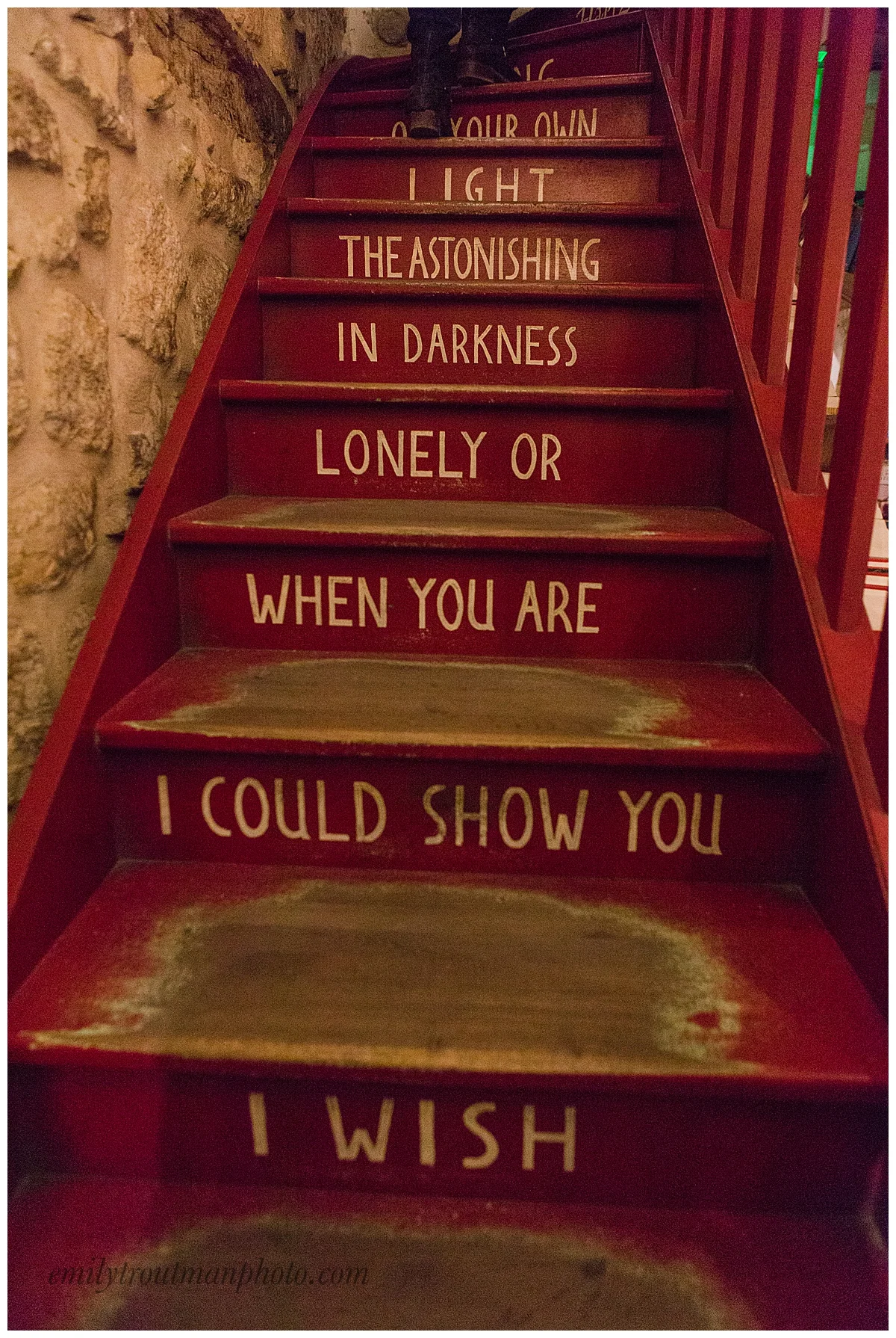 “I wish I could show you when you are lonely or in the darkness, the astonishing light of your own making.” My mom’s feet are at the top, making it even better for me. She’s a librarian now and leaves a legacy of a love of reading!