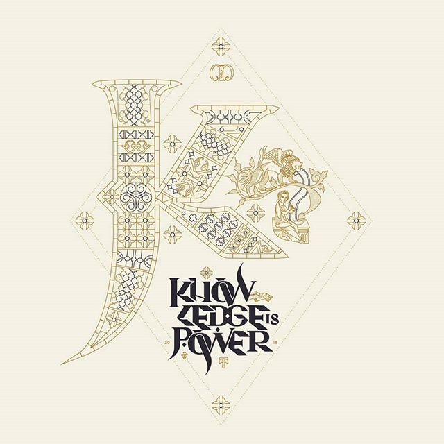 &quot;Knowledge is power&quot; with K incipit. Inspired by the Gospels of Lindisfarne. #RobertoConti2018 #graphism #vectorart #lettering #graphidesigndaily #manuscript #quote #vector #typographyinspired #monoline #vectorillustration #illustrationnow 