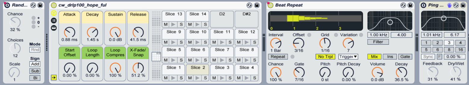 Randomization, Beat Repeating, and Ping-Pong Delay applied to track