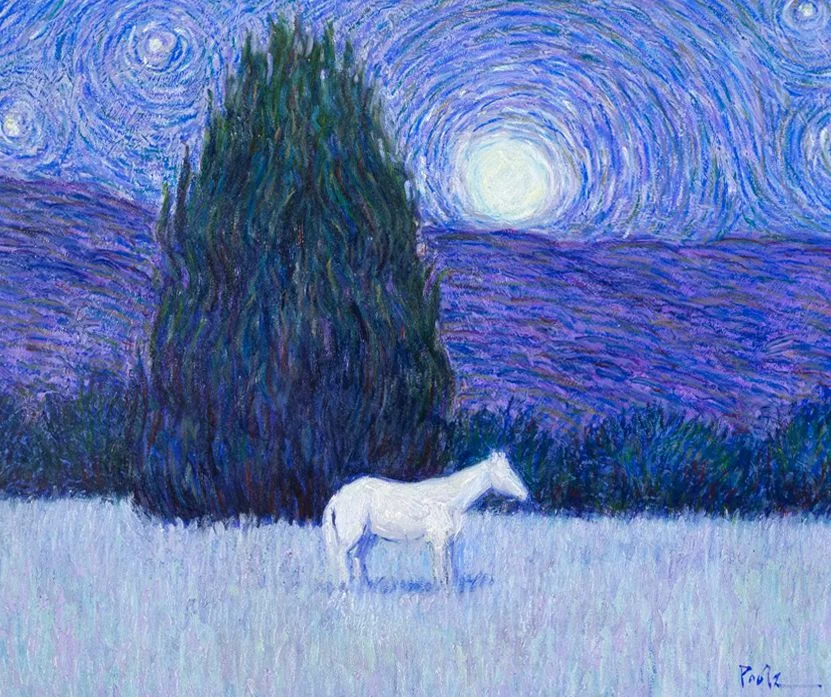 "White Horse by Moonlight," by O. Gail Poole - Estate Reproduction