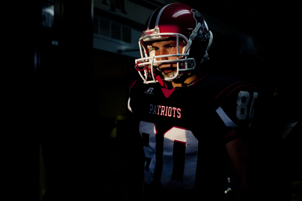  Heritage Hills' Logan Steckler walks out of the locker room before the game against Evansville Mater Dei at Heritage Hills in Lincoln City, Ind.&nbsp;on August 23, 2013. It was both the first game of the season and Steckler's birthday. &nbsp;Mater D