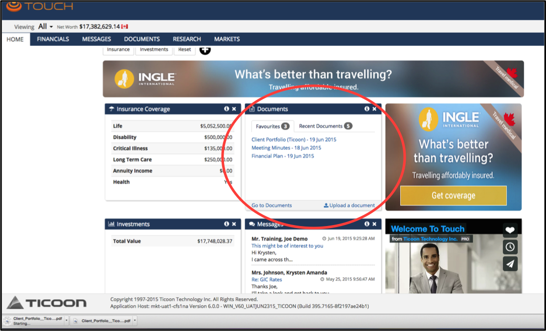 Client logs into the TicoonTouch portal and retrieves document securely.