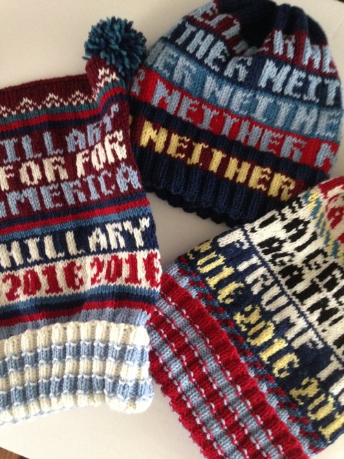 ✖︎ CENSORED by Ravelry.com ✖︎ Back in 2016 - These three designs were posted together for the campaign season. This past week the TRUMP hat was removed from the ravelry.com site