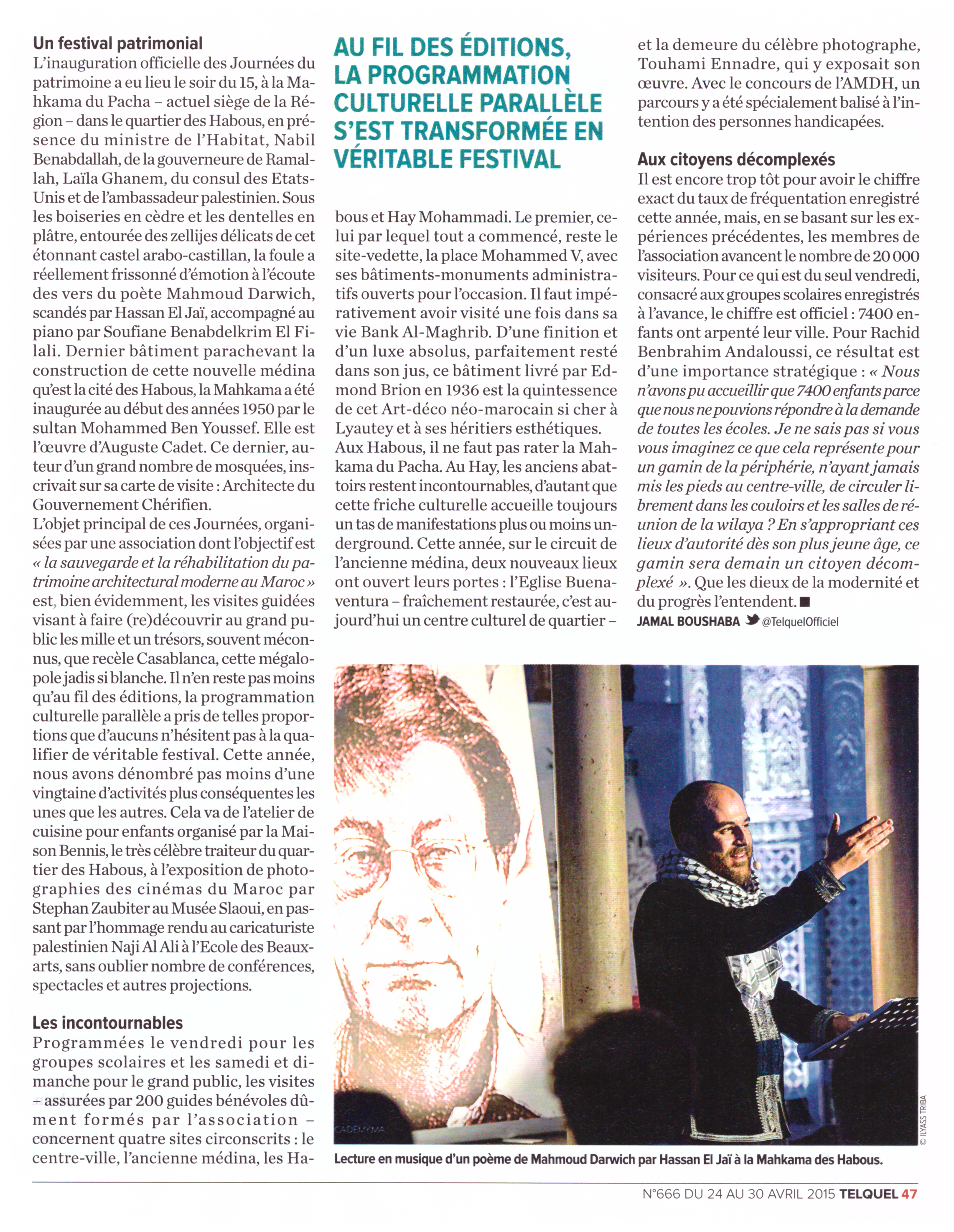 Published in "Tel Quel" from April 24 to 30, 2015