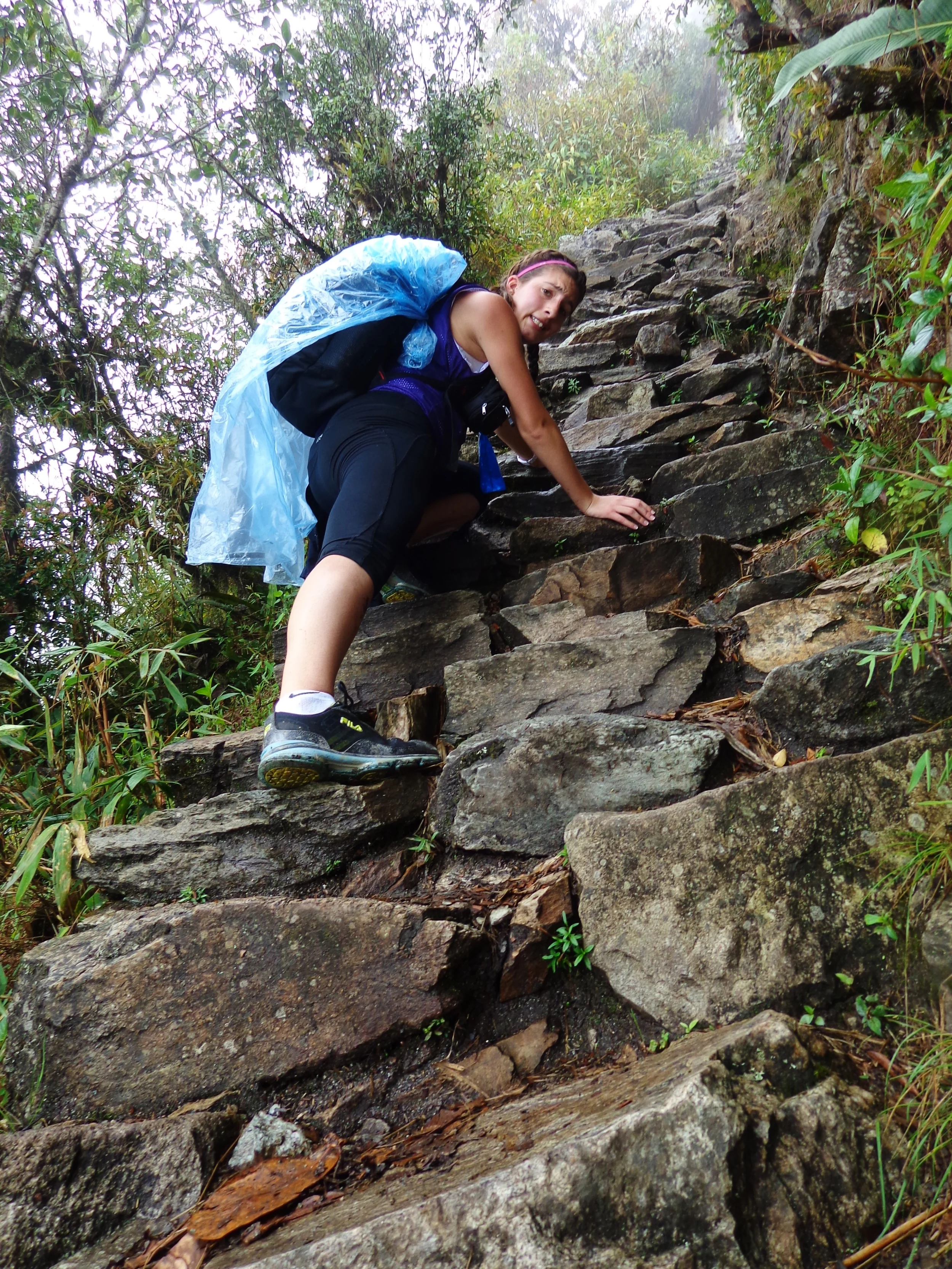Yup, that's me (practically) vertically climbing Machu Picchu.