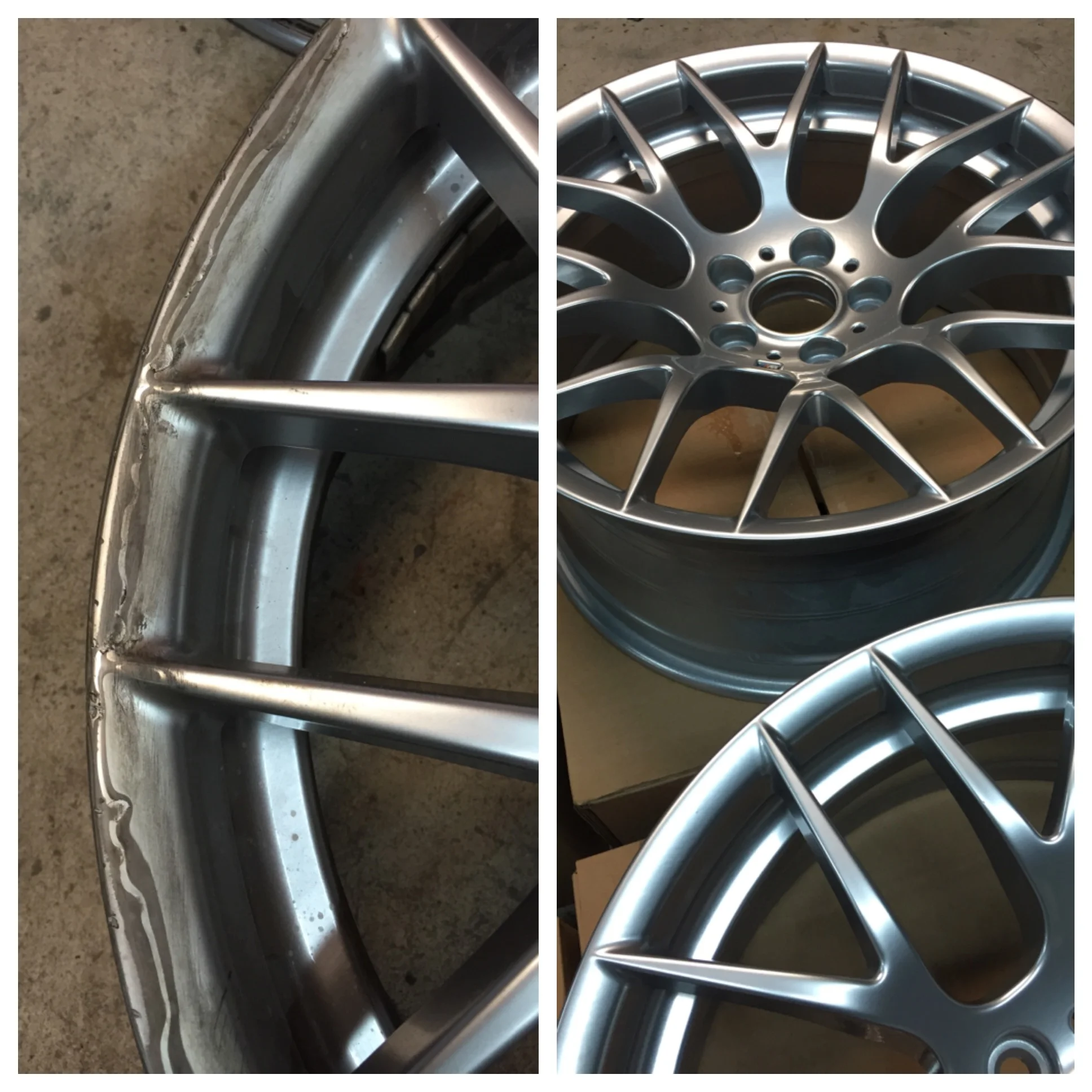 Freshly repaired and powder coated wheel.. the finished product after powder coating is incredible !