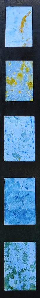 Un tuffo dove tutto è più blu! 2001, olio su carta, 20 x 120 cm