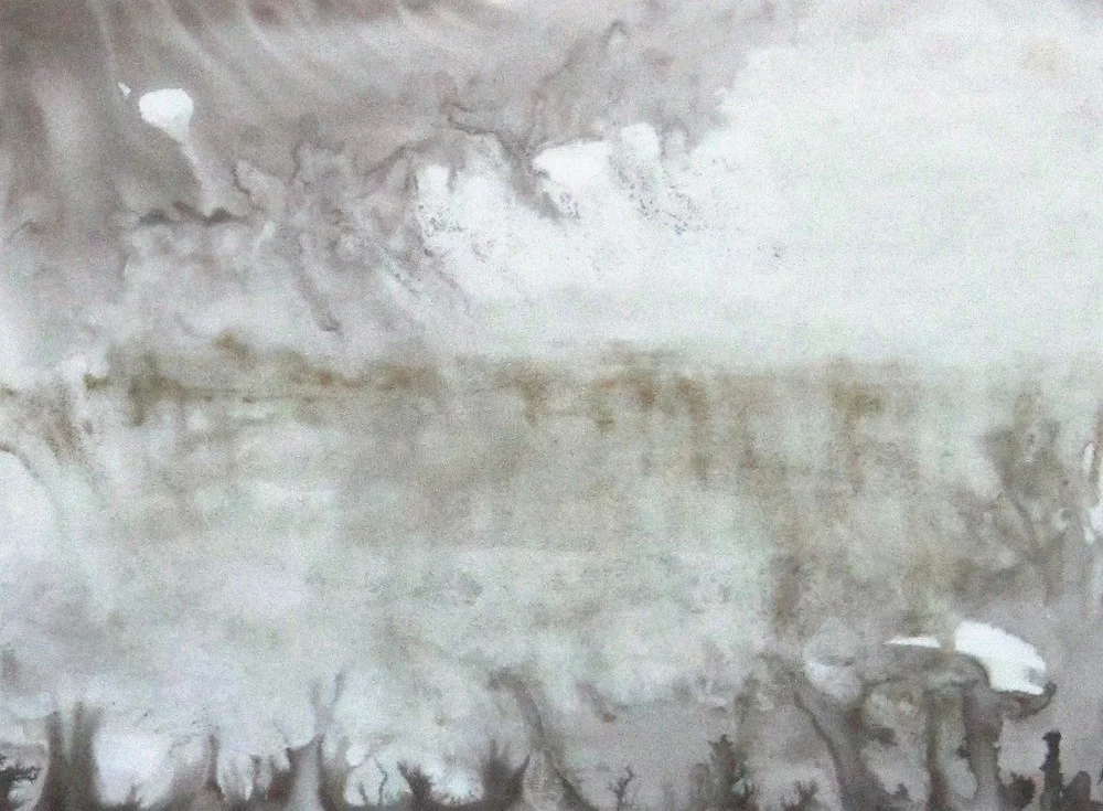 Paesaggio - 1997, acquerello e polvere d’oro, 24 x 32,5 cm