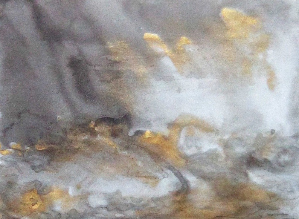 Paesaggio - 1997, acquerello e polvere d’oro, 24 x 32,5 cm