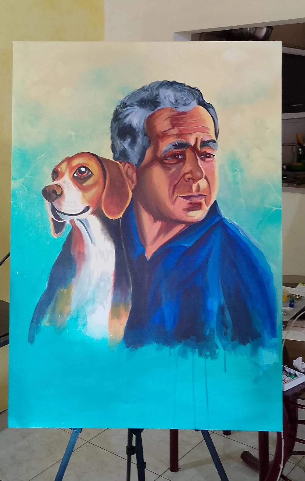 Stage one of the painting in Acrylic, for the under painting.