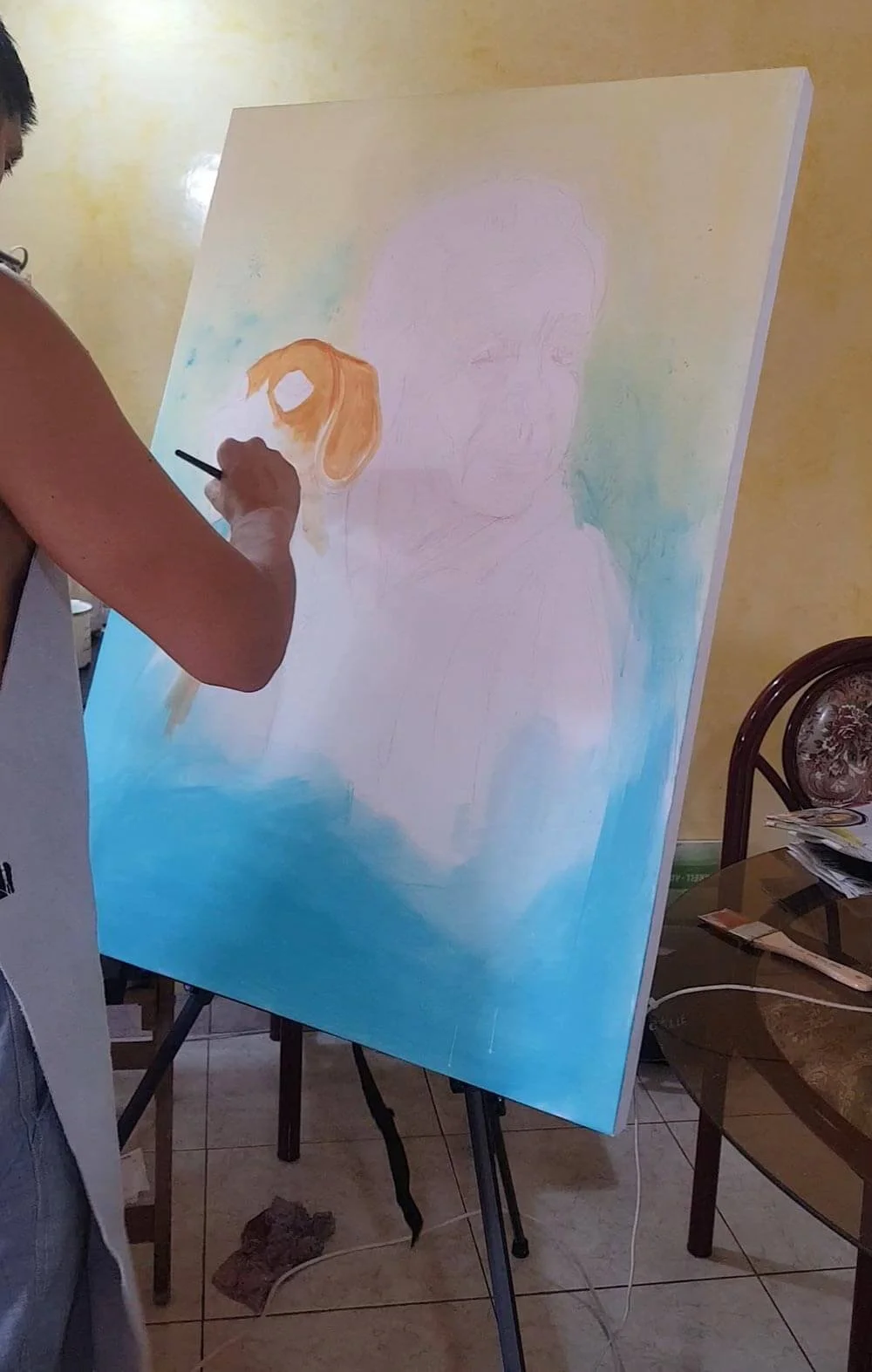 Beginning stages blocking in the shapes and color