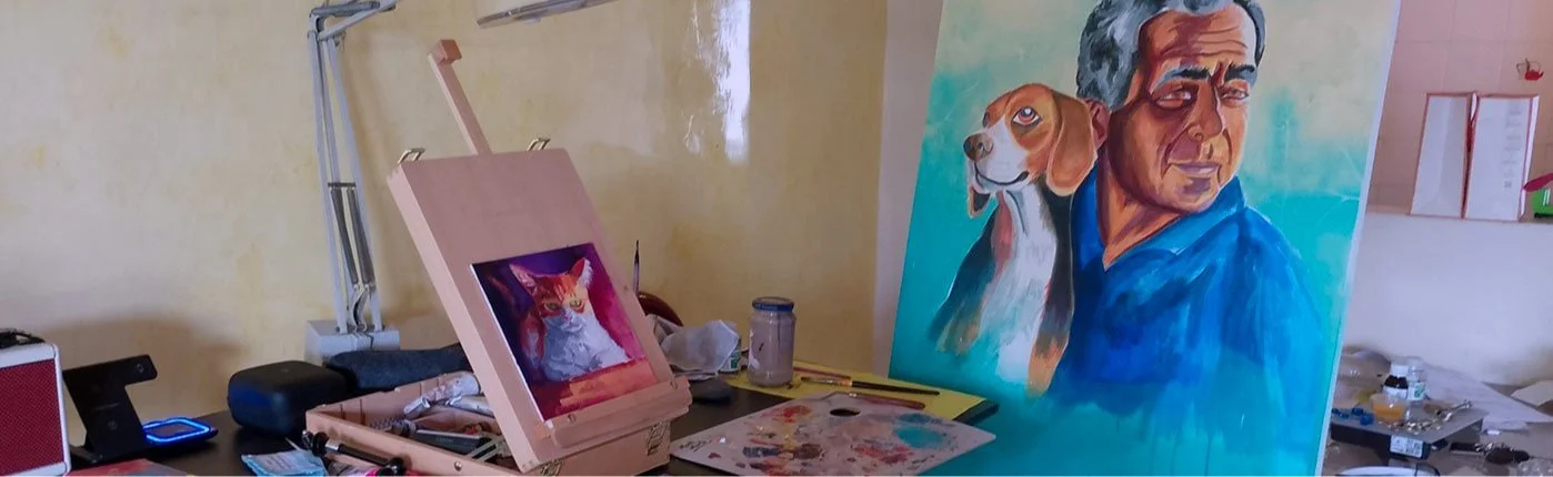 Header Image of the Painting on an easel in my studio.