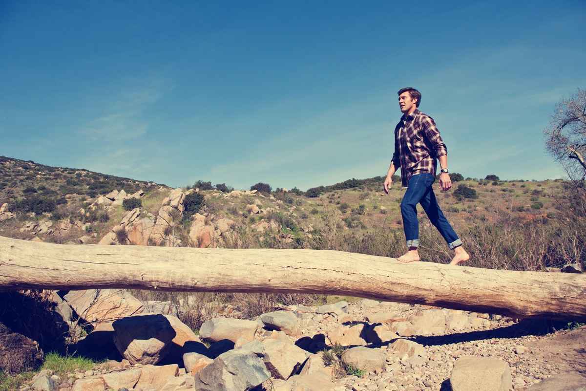 Hiker walking on a log. san diego lifestyle photographer, san diego lifestyle photography, southern California lifestyle photographer, California lifestyle photographer, lifestyle photographer