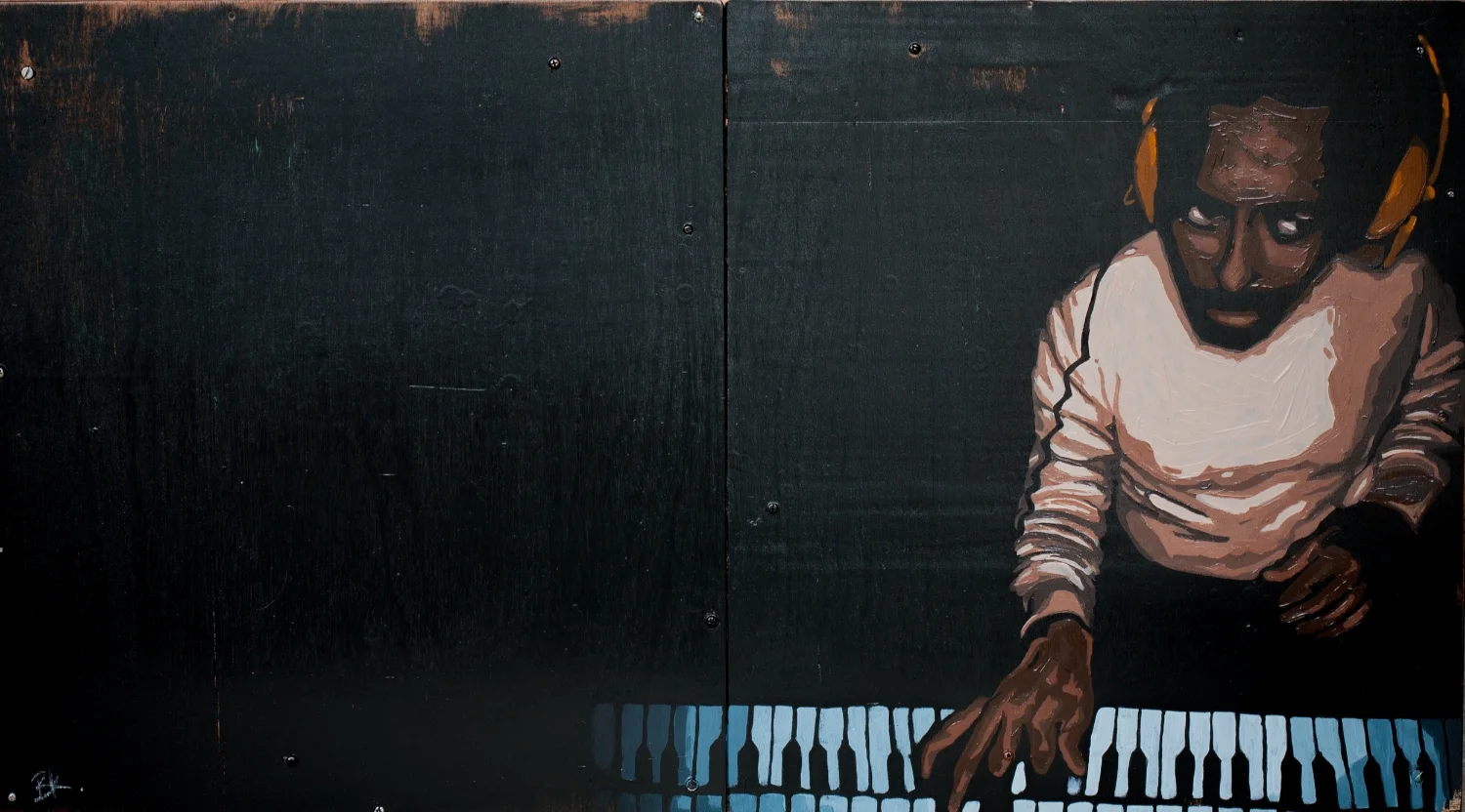 24"x36"- Commissioned for the venue Saint Rocke A personal favorite. Painted on a piece of scrap wood found in an alley near work
