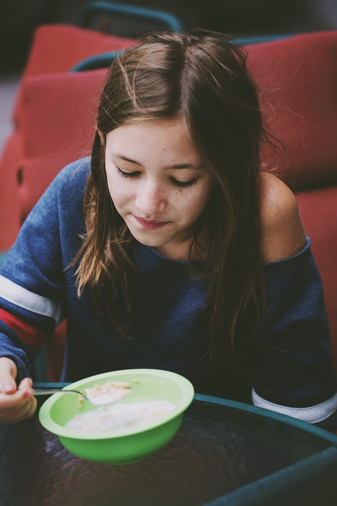 We moved slowly the next day. Puffy eyed morning faced girl slowly eating breakfast on the back porch. 