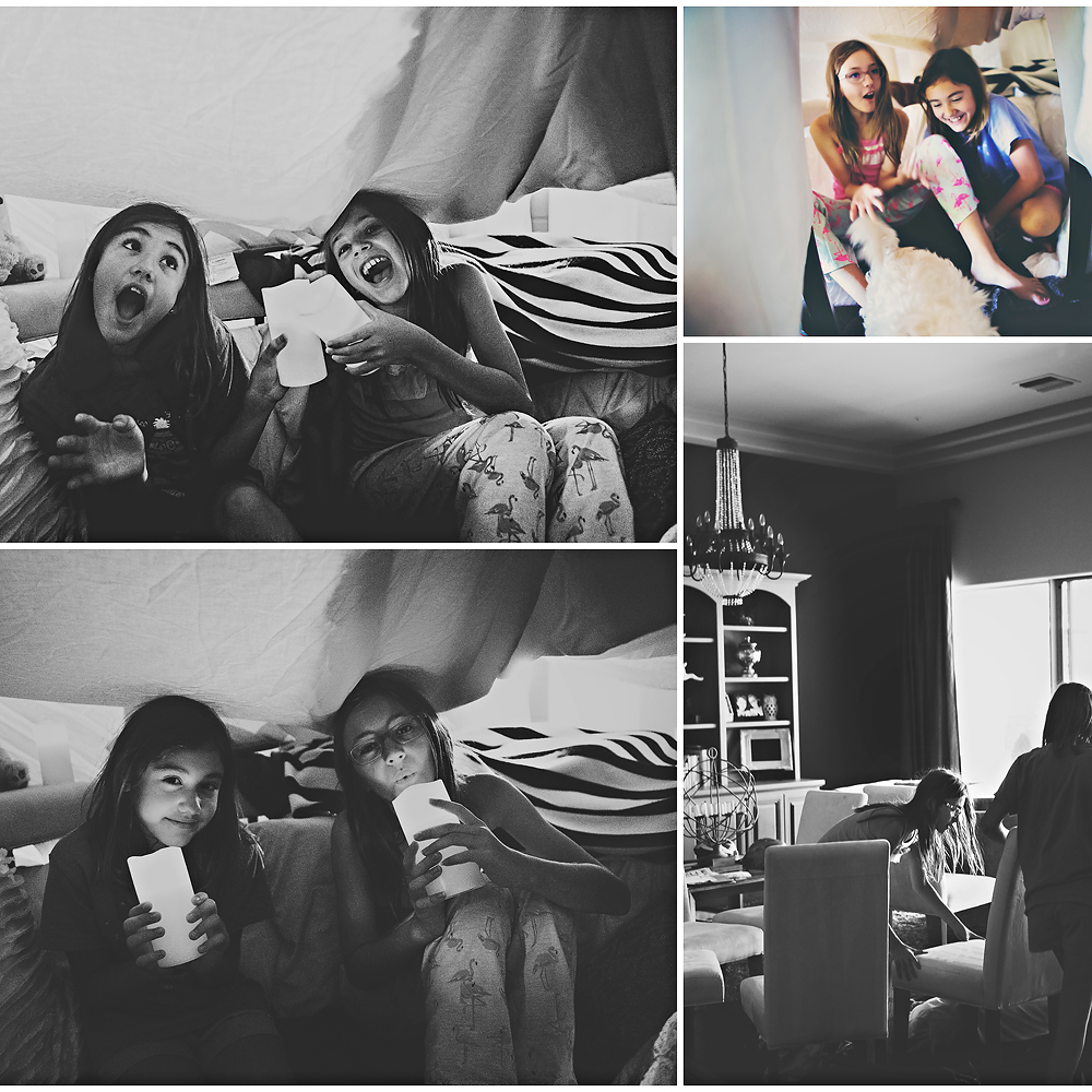 Fort building isn't just for boys. This was the most cozy fort, the girls spent most of the next day in there.
