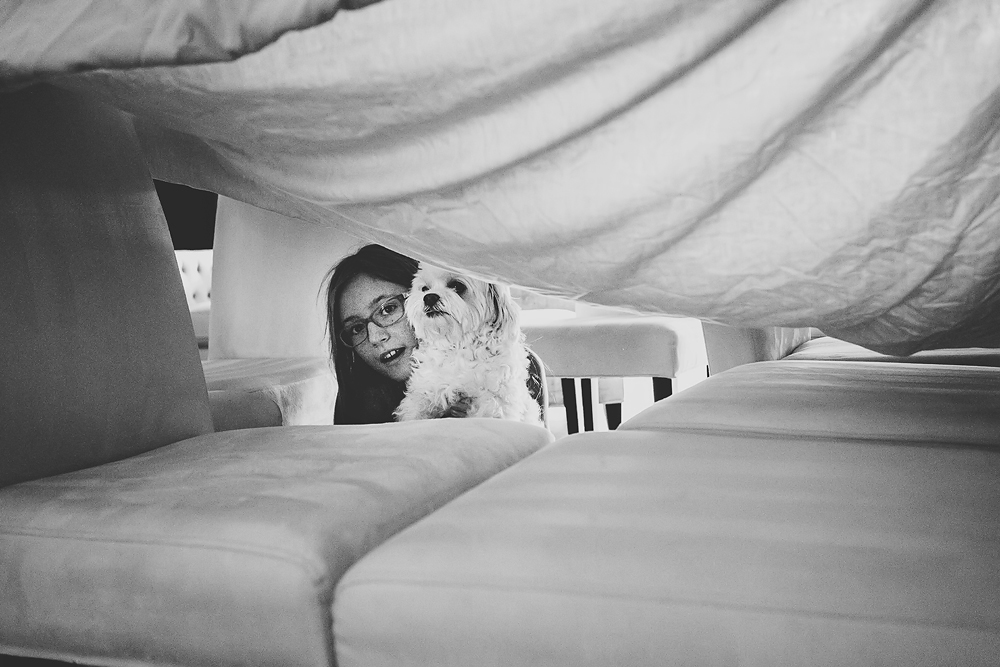 August was forced to have fun in the fort too. Poor pup ;)