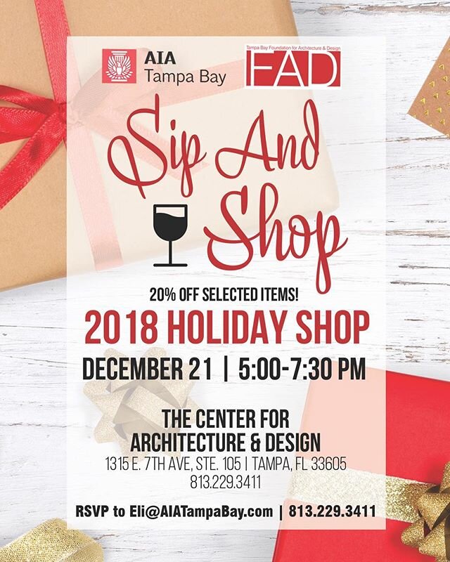 Finish your shopping list and support local! Join @tampabayFAD this Friday from 5:00-7:30 pm for their first Sip and Shop event!  Shop unique, one-of-a-kind items while enjoying free wine and snacks!!! All items are under $100 with select items 20% o