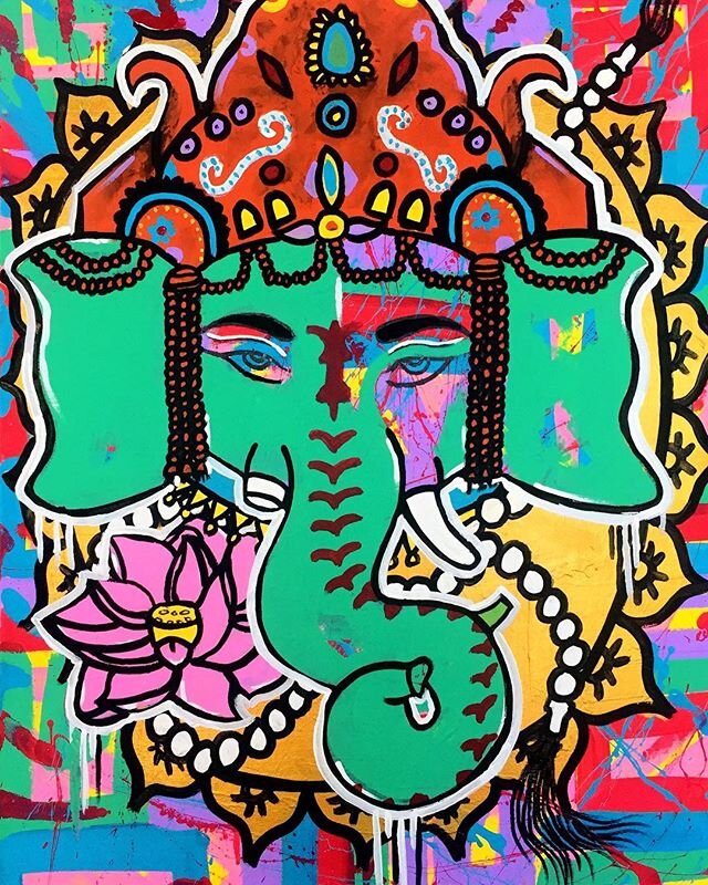 We are excited to have these beautiful paintings by artists Egypt.  Her artwork is inspired by society, culture, historical figures, street art and life experiences.  Egypt is well known for her vibrant colors and powerful images!

Images 1: Ganesha 