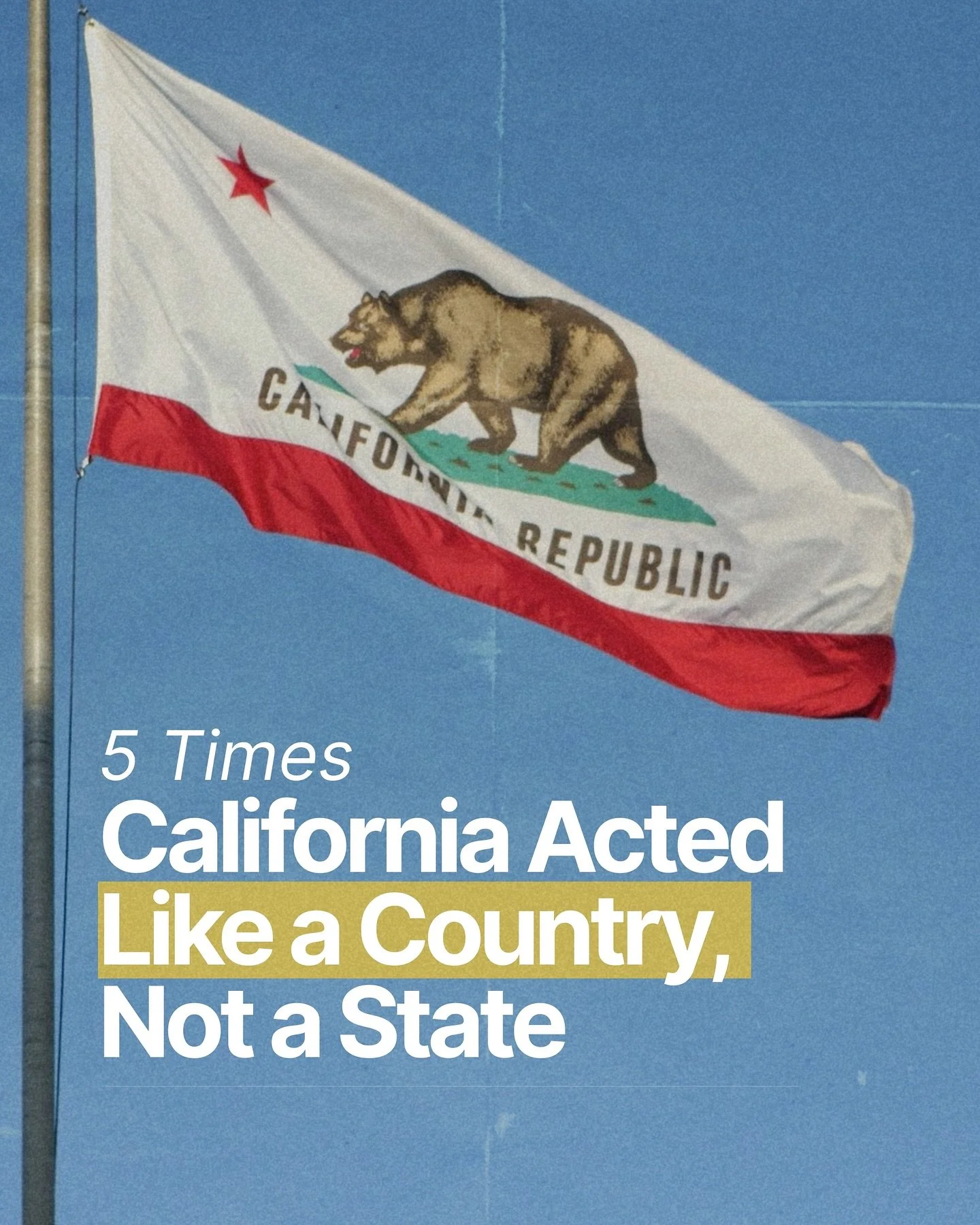 California doesn&rsquo;t ask Washington for permission. We negotiate with China, set our own environmental standards, maintain trade partnerships with a dozen countries, and influence global manufacturing. Fourth-largest economy = nation-level power.