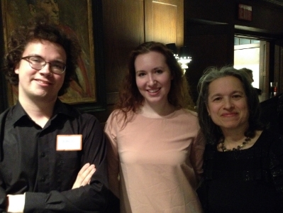   Diane  with composer  Stephanie Ann Boyd  after performing  Among Darkened &nbsp; Peonies &nbsp;with violinist  Leo Marillier . 