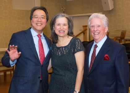 Diane with cellist Yo-Yo Ma and his father-in-law baritone Jack Hornor after their concert at Brookhaven in Lexington, Massachusetts.